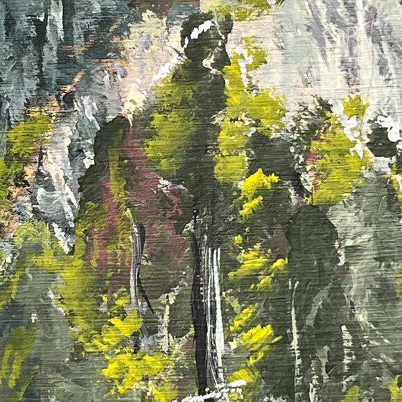 Oil Painting on Wood Landscape Mountains Forest Road Lake River 14" x 12" - Picture 5 of 15